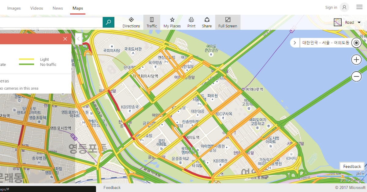 Bing Maps shows Korean traffic congestion in real time