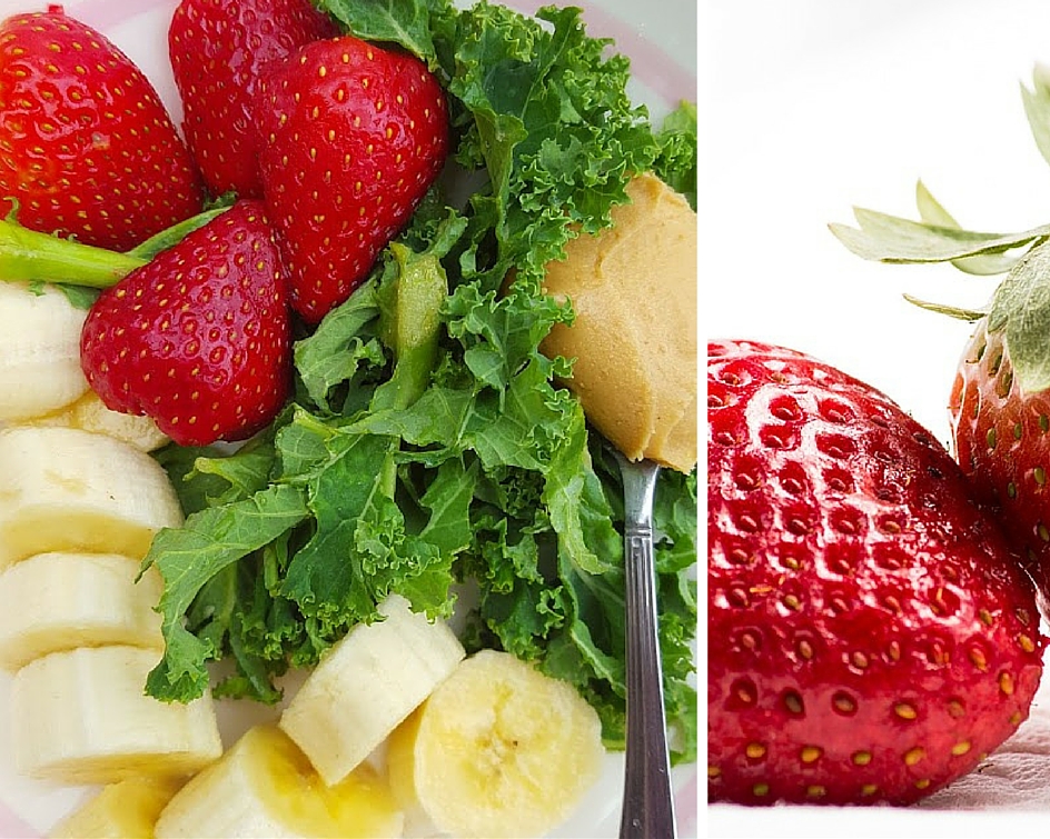 Banana, Kale, Strawberry, Peanut Butter Smoothie..