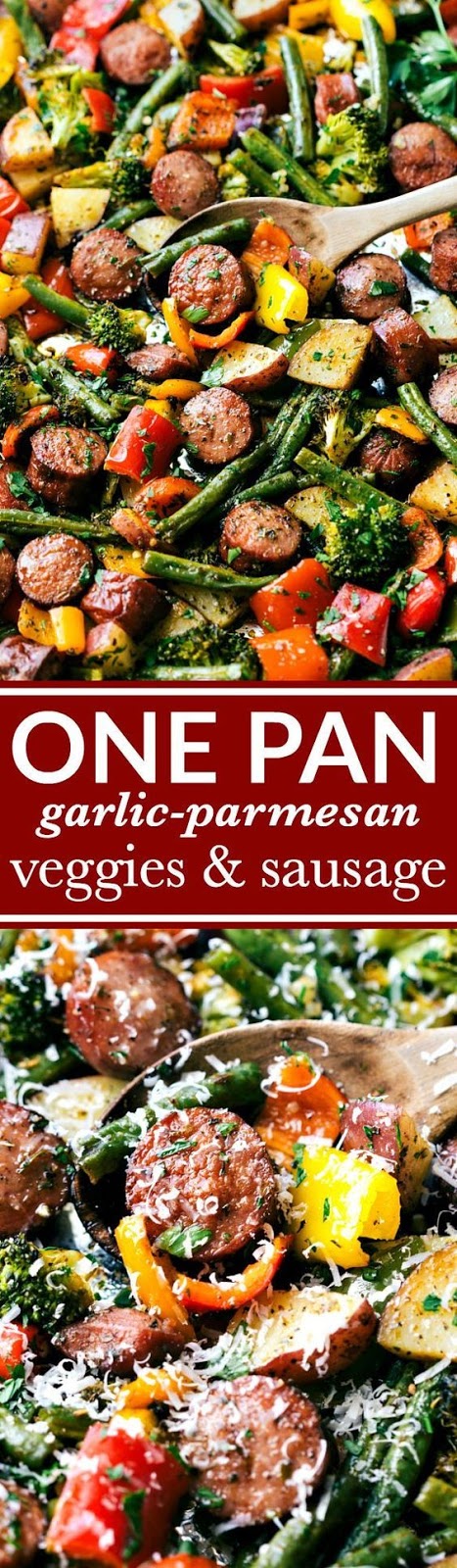 Healthy garlic parmesan roasted veggies with sausage and herbs all made and…