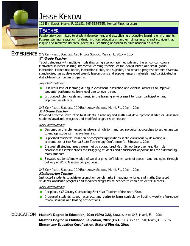 resume for preschool teacher