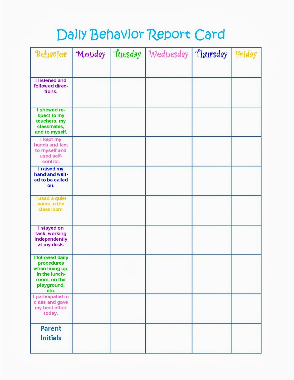 Behavior Activities For Elementary Students