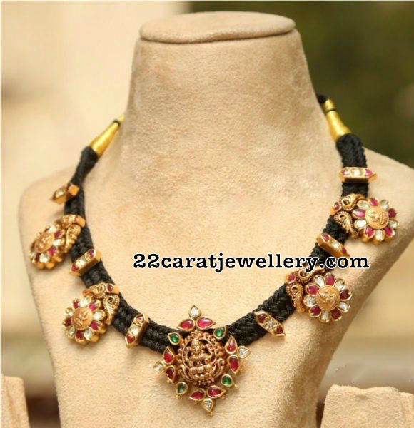 Black Thread Necklace with Lakshmi Kasu - Jewellery Designs