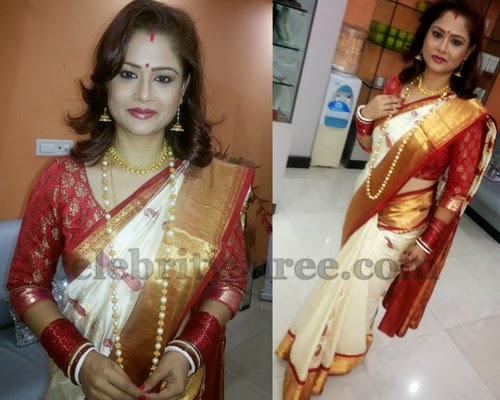 Shilpa Chakravarthy Cream Traditional Sari - Saree Blouse Patterns
