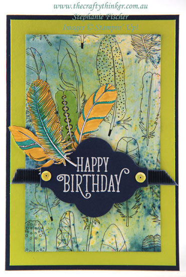 #thecraftythinker, #brusho, #cardmaking, #stampinup, Just Add Color, Feathers, Brusho Crystal Colour, Stampin' Up! Australia Demonstrator, Stephanie Fischer, Sydney NSW