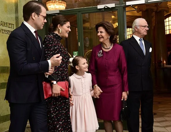 Princess Madeleine wore Erdem Aleena floral matelassé dress. Crown Princess Victoria, Princess Estelle, Prince Carl Philip, Princess Sofia