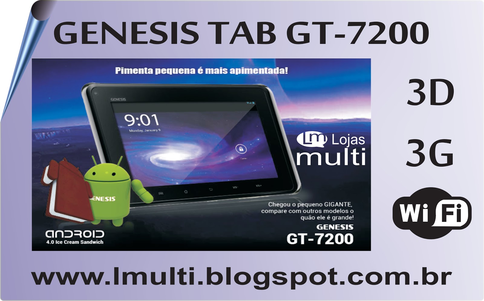 lojas multi Tablet Genesis Gt7200 7 2 Câmeras Android 4.0