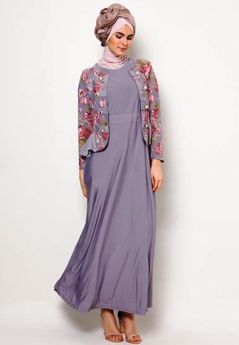 Model Baju Batik Modern Gamis Kombinasi Kain Polos