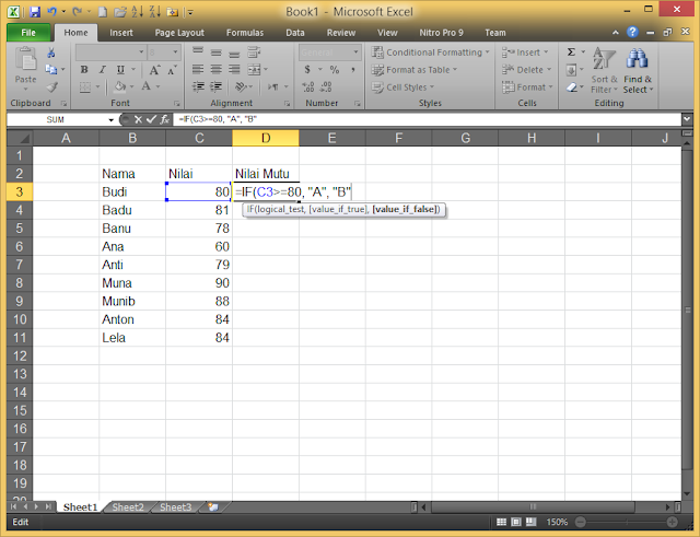 Cara Menentukan Nilai Mutu dengan Fungsi IF di Microsoft Excel Cara Menentukan Nilai Mutu dengan Fungsi IF di Microsoft Excel