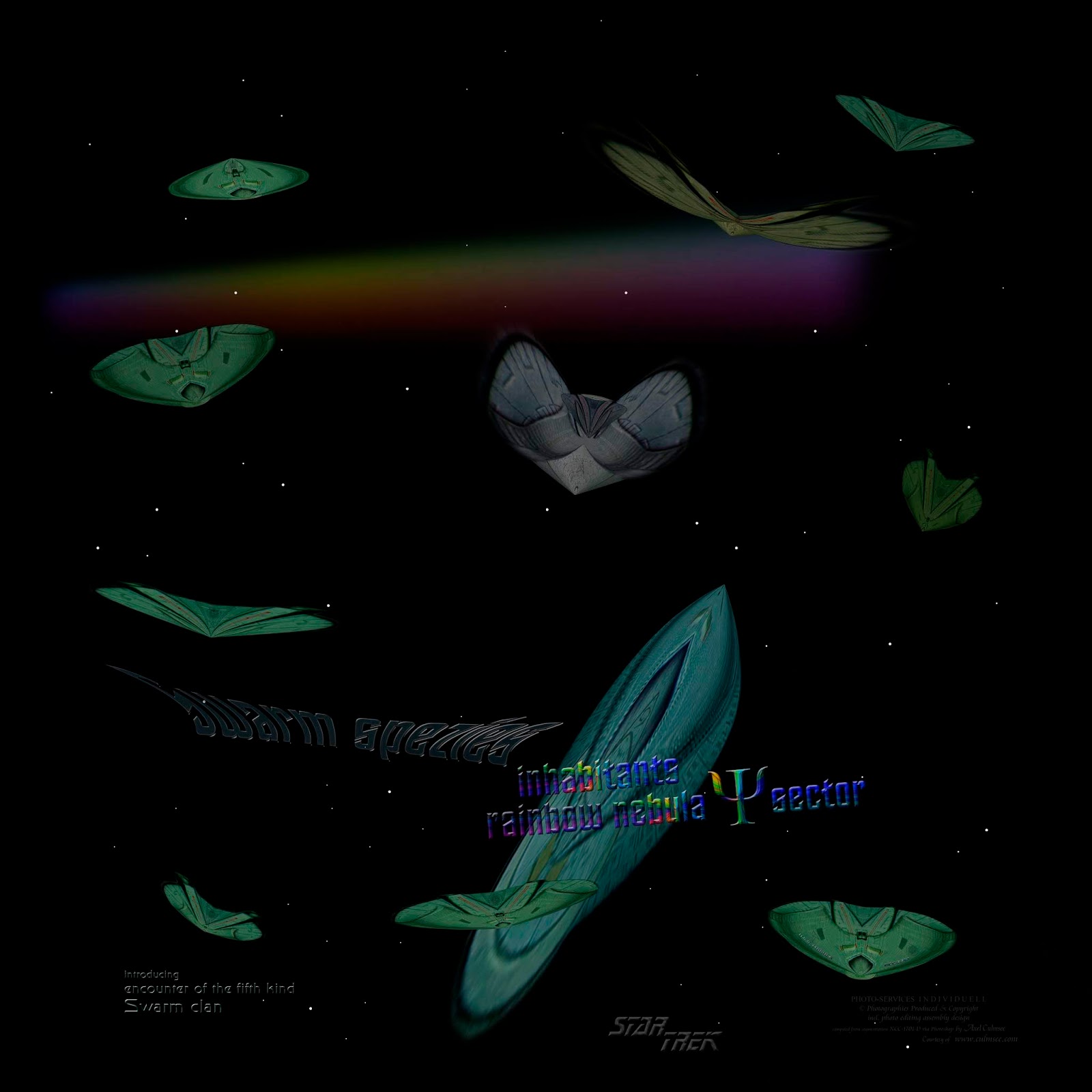 swarm starships inhabitants from rainbow nebula at psi sector