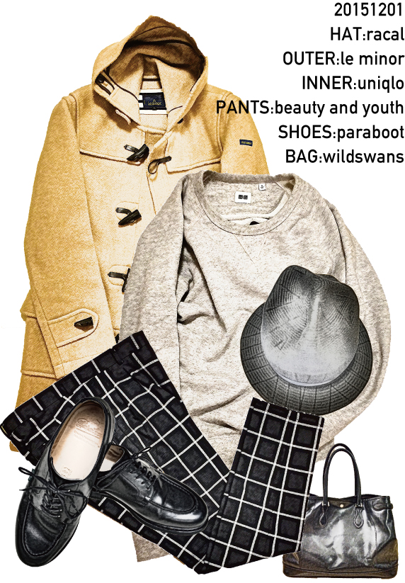 Y's Wardrobe 〜メンズカジュアルファッションブログ〜: キャメル色ダッフルにウインドウペンチェックを合わせて