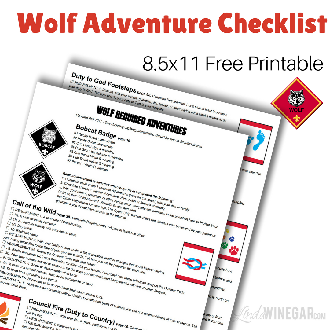 New Wolf Required Adventures Checklist - Linda Winegar