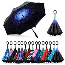 Spar. Saa Double Layer Inverted Umbrella with C-Shaped Handle, Anti-UV Waterproof Windproof Straight Umbrella for Car Rain Outdoor Use