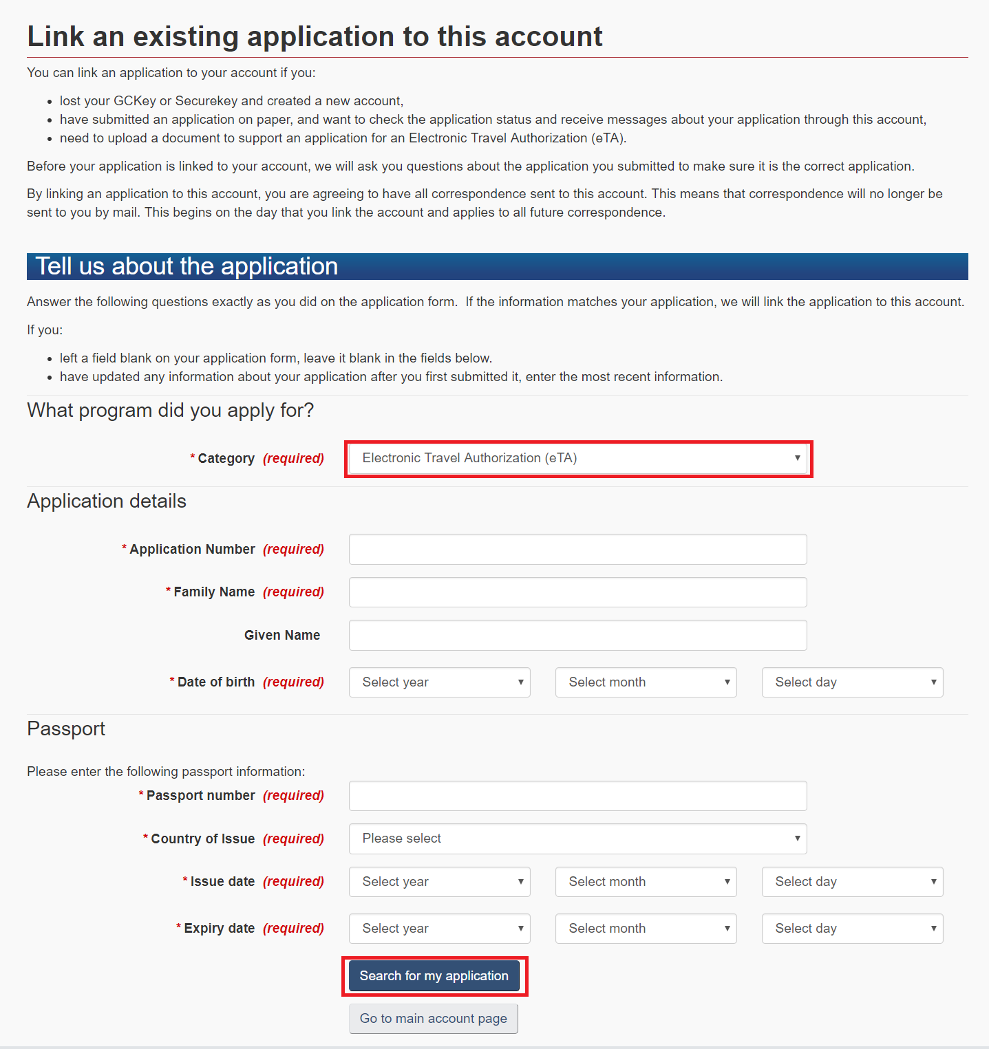 How to link my eTA number and MYCIC account