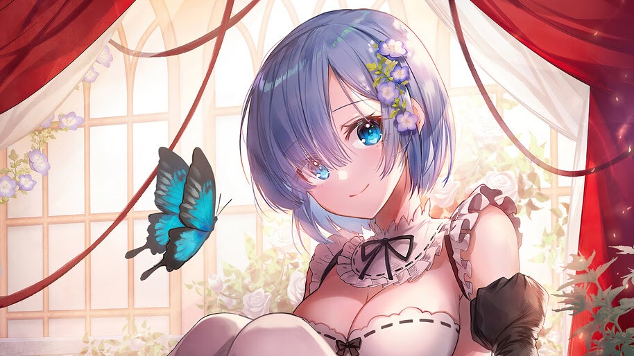 Anime, Girl, Butterfly, Rem, Re:Zero, 4K, #4.2767