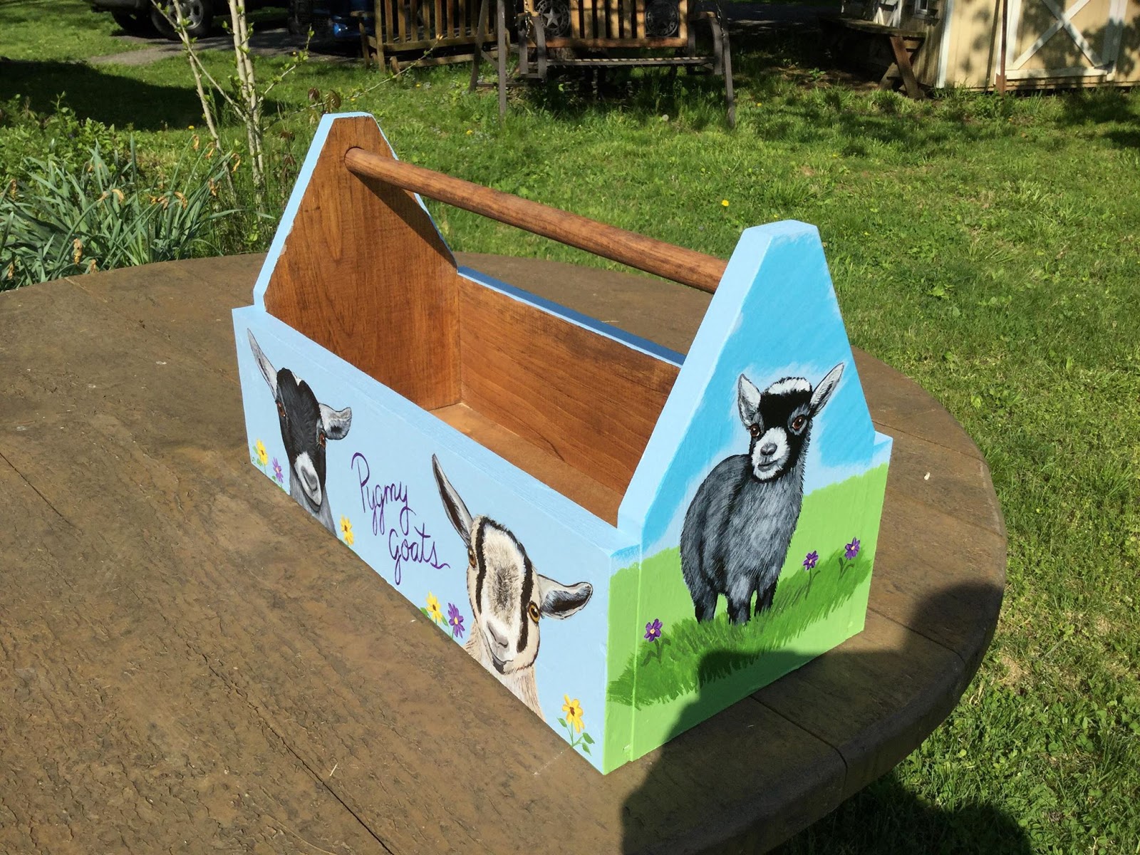 Phils4winds; paintings on Wood and Slate Goat show caddy, livestock