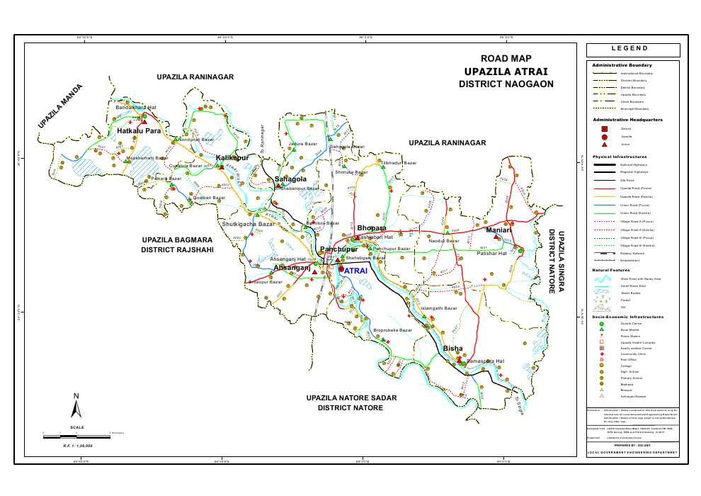 Atrai Upazila Road Map Naogaon District Bangladesh