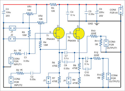 Dual-Channel Active AC Analogue Probe Circuit Diagram