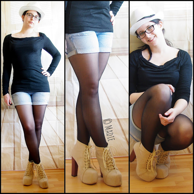 [Fashion] Shorts & Black Shirt, Hat & Litas
