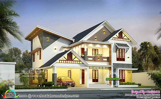 5 Bedroom Sloped Roof Contemporary House Design