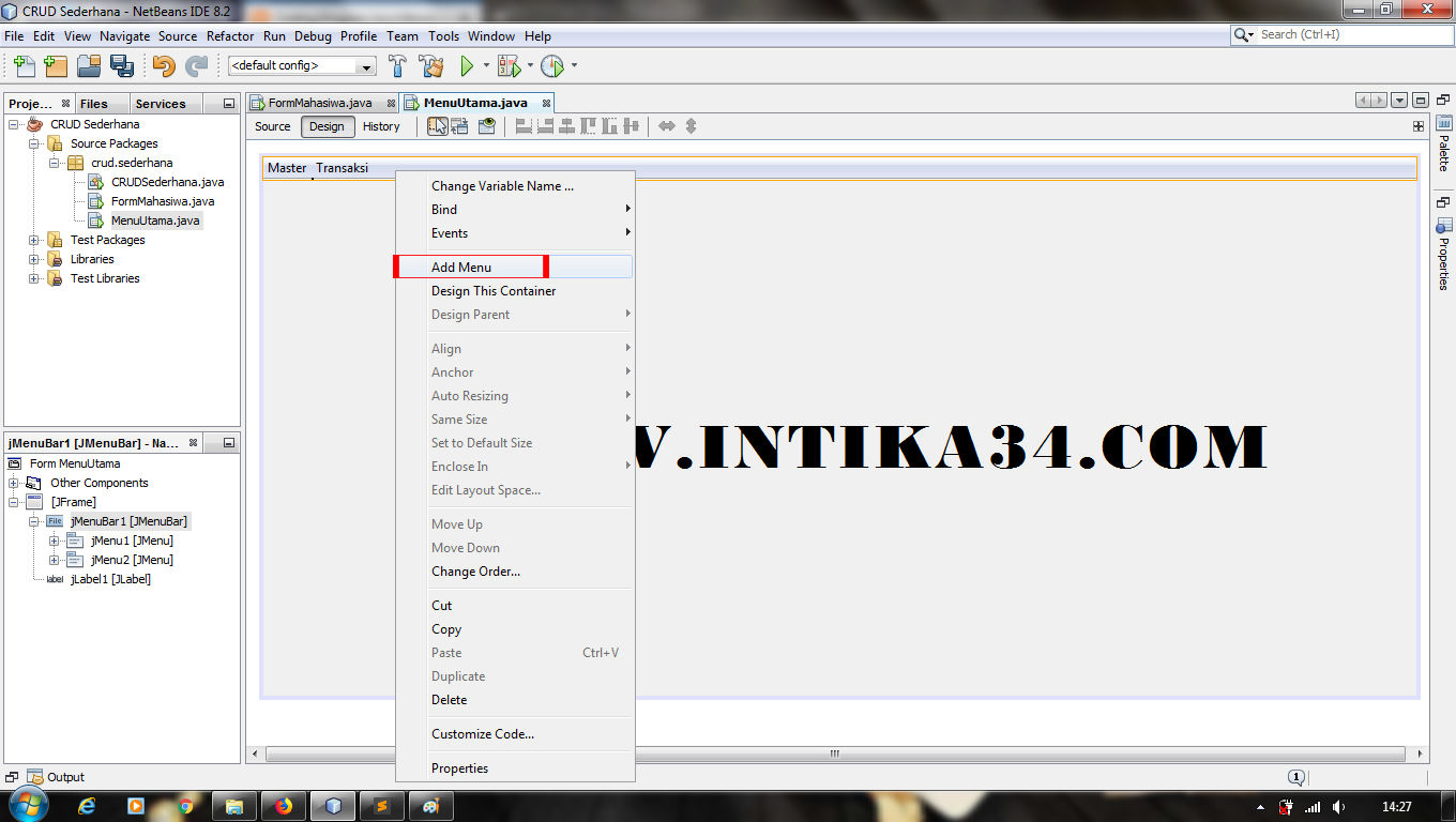 Membuat menu di netbeans