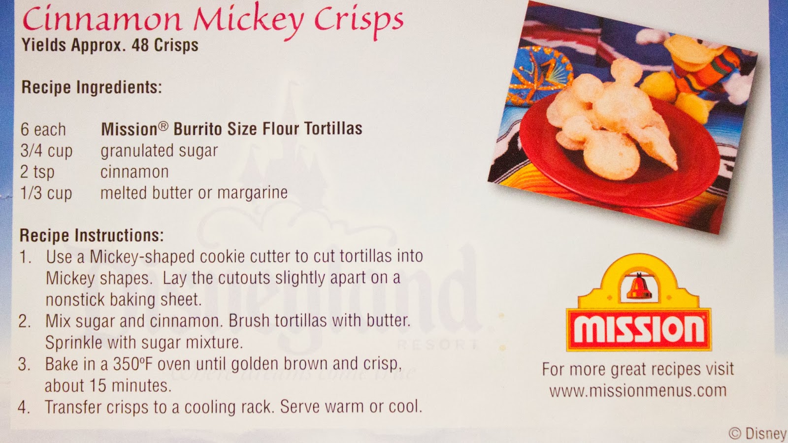 Navigating Disney Disneyland Recipes Mission Foods Cinnamon Mickey Crisps