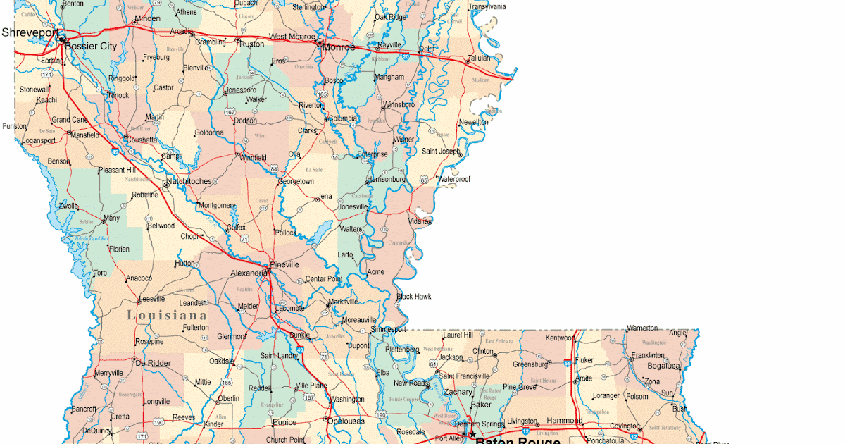 Map Of Louisiana Cities And Roads Semashow Com Louisiana Road Map