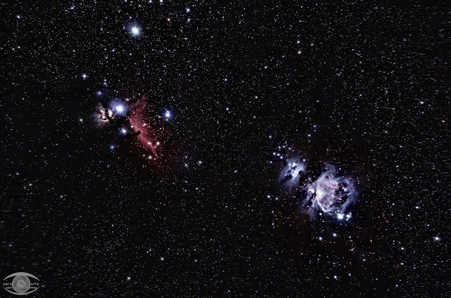 The Hunter's Sword. The Flame, Horsehead, Running Man, and Orion Nebulae. 