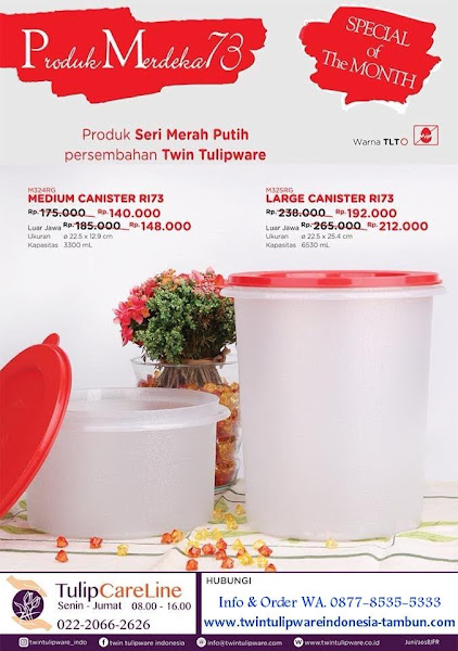 Promo Harga Spesial Tulipware Juli 2018 :
~ Medium Canister
~ Large Canister Promo Harga Spesial Juli 2018, Medium Canister, Large Canister