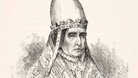 В роли папы римского Сильвестра II монах Герберт что-то совсем не выглядит радостным и счастливым 