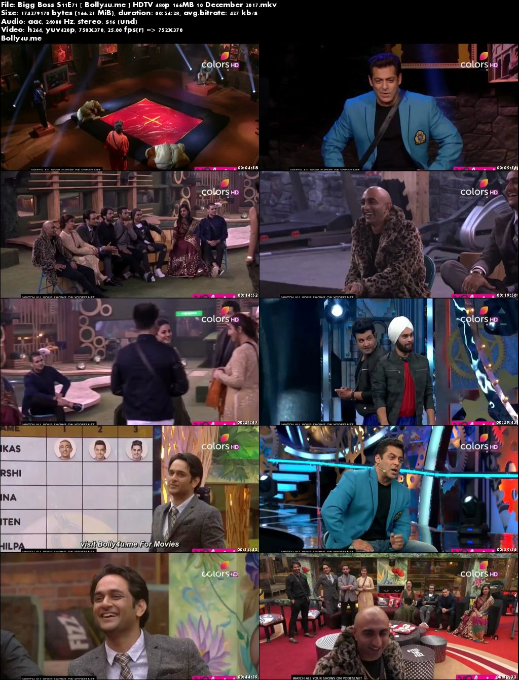 Bigg Boss S11E71 HDTV 480p 160MB 10 Dec 2017 Download