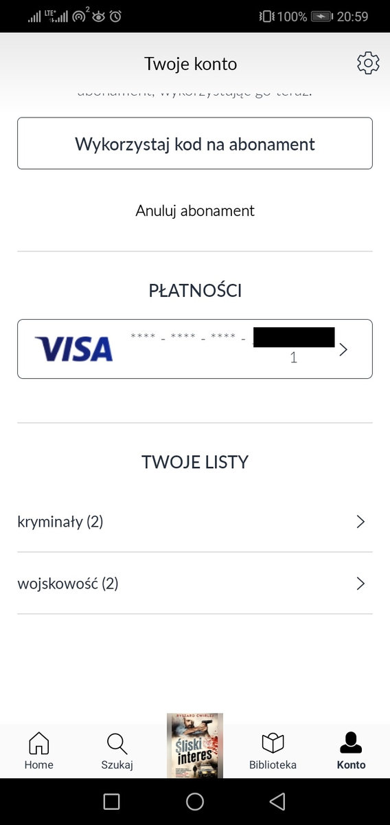aplikacja Empik Go - widok zakładki konto