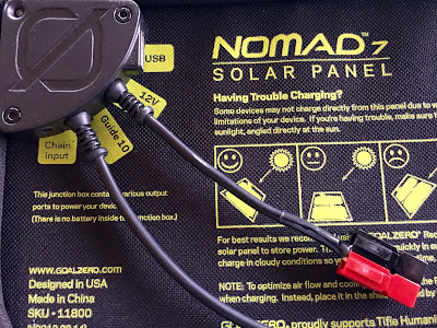 Anderson PowerPole connectors soldered onto the Nomad 7 solar panel