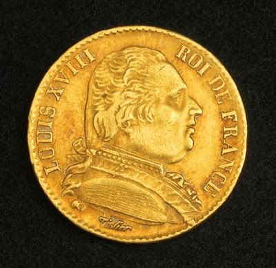French Gold Coins 20 Francs Gold Coin Uniformed bust Louis XVIII