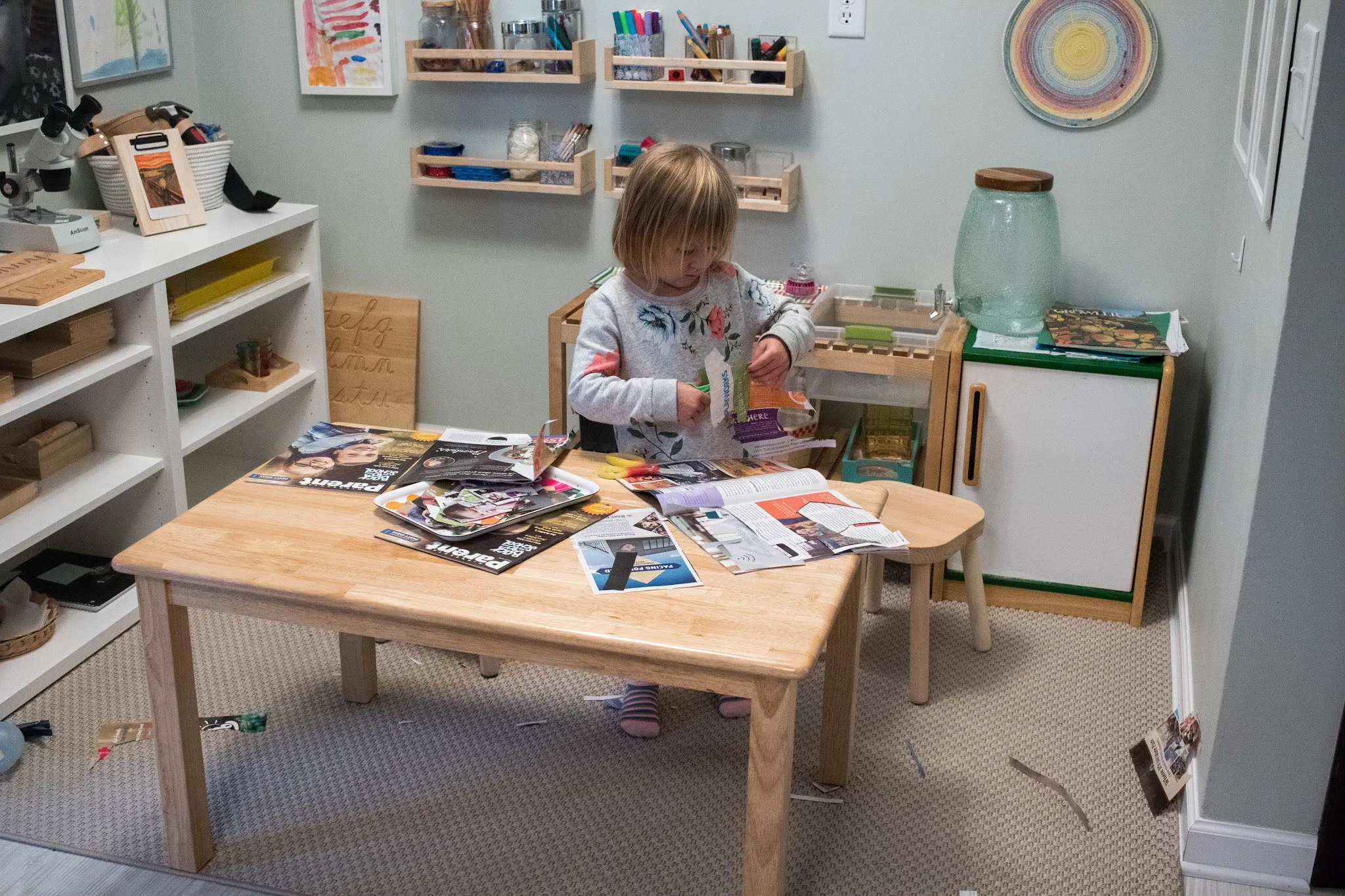 Magazine picture books to support fine motor skills and an early interest in writing - and easy DIY for your Montessori shelves.
