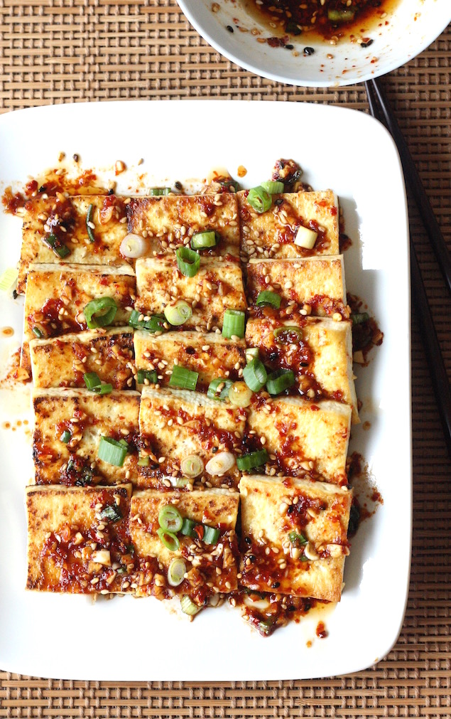 Pan Fried Tofu with Spicy Korean Sauce by SeasonWithSpice.com