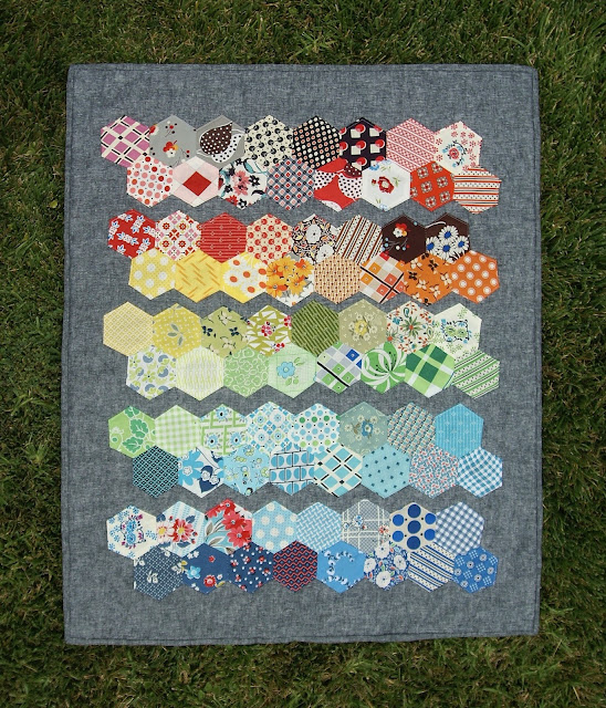 Denyse Schmidt scrappy rainbow hexagon mini quilt