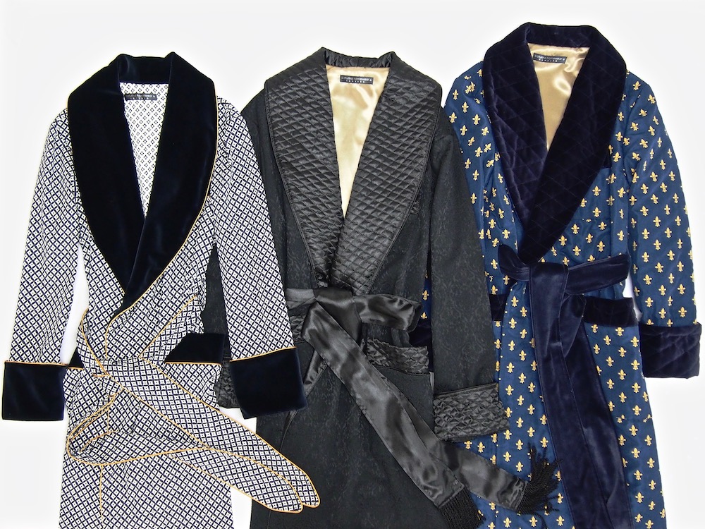 Quilted Black Jacquard Silk Men's Dressing Gown