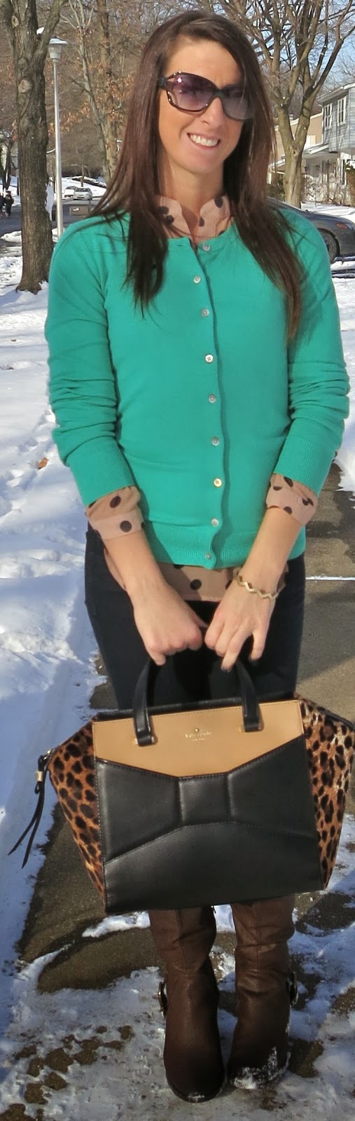 beau bag, brown black polka dots, Fashion, kate spade, leopard, mint, ootd, Outfit Ideas, outfit of the day, Outfits, sweater, what i wore, winter fashion, 