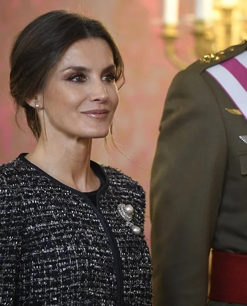 King Felipe and Queen Letizia attended Pascua Militar 2019 celebrations held at Madrid Royal Palace. wear a long dress