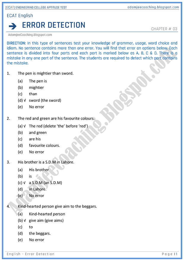 ecat-english-error-detection-mcqs-for-engineering-college-entry-test