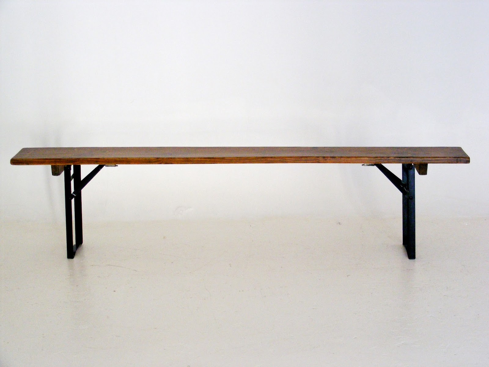 VAMP FURNITURE An industrial style vintage foldup table and 2 bench