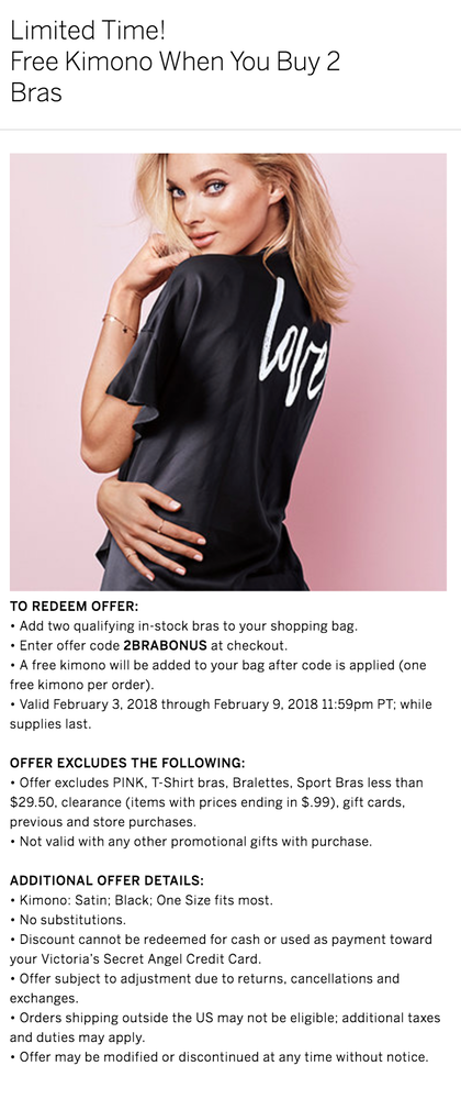 Victoria Secret Free Kimono Limited Offer Details