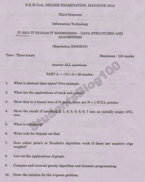 IT2201 Data Structures And Algorithms DSA IT2201 DSA may/june 2013 ...