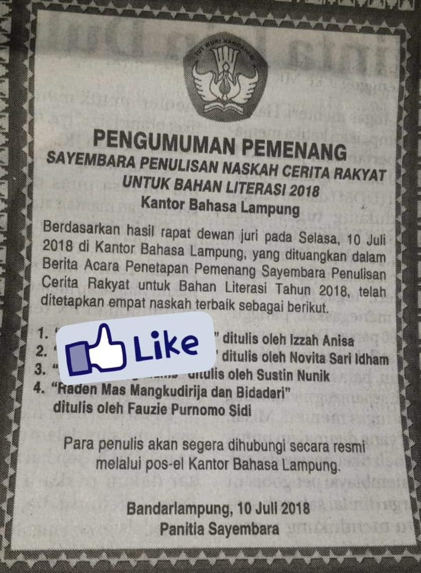 Menjadi Pemenang Sayembara Penulisan Naskah Cerita Rakyat