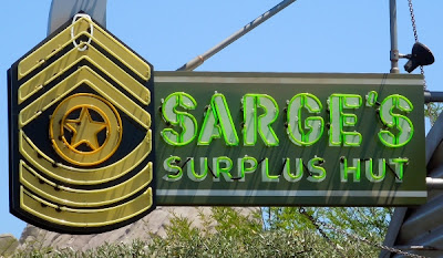 Sarge's Surplus Hut sign in Cars Land
