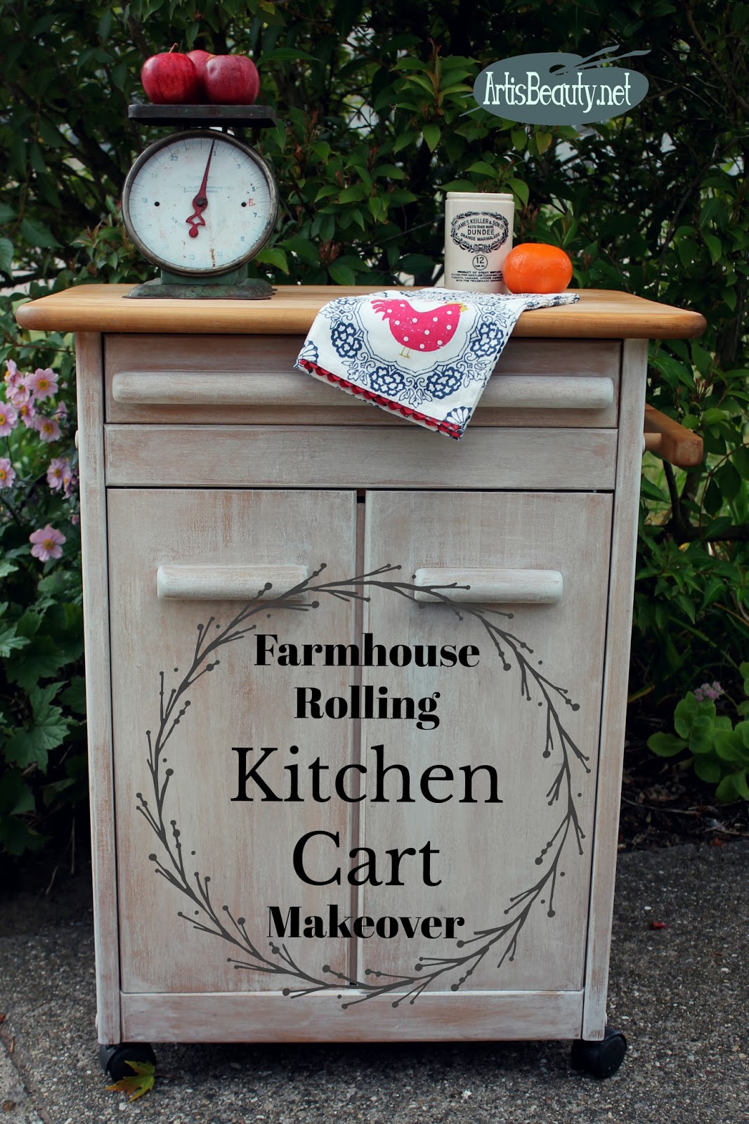 ART IS BEAUTY ROLLING KITCHEN CART MAKEOVER USING VINTAGE EFFECTS PAINT