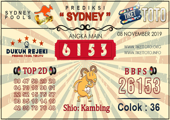 Prediksi Togel SYDNEY TIKETTOTO 08 NOVEMBER 2019