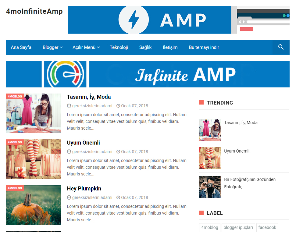 Infinite AMP Blogger Teması