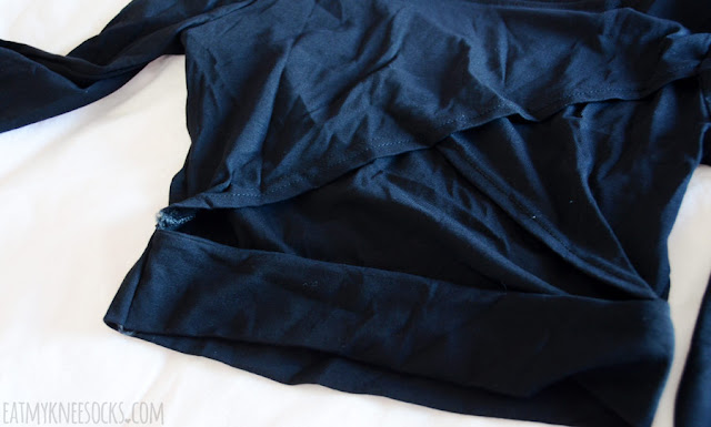 SheIn Fashion Review: Cropped Sweatshirts + Black Tops x 3 Black long sleeve cutout back boat neck crop top with thumbholes from SheIn.