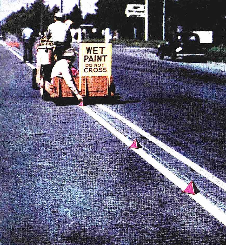 1946 road stripe painters 1946 road stripe painters, a color photograph